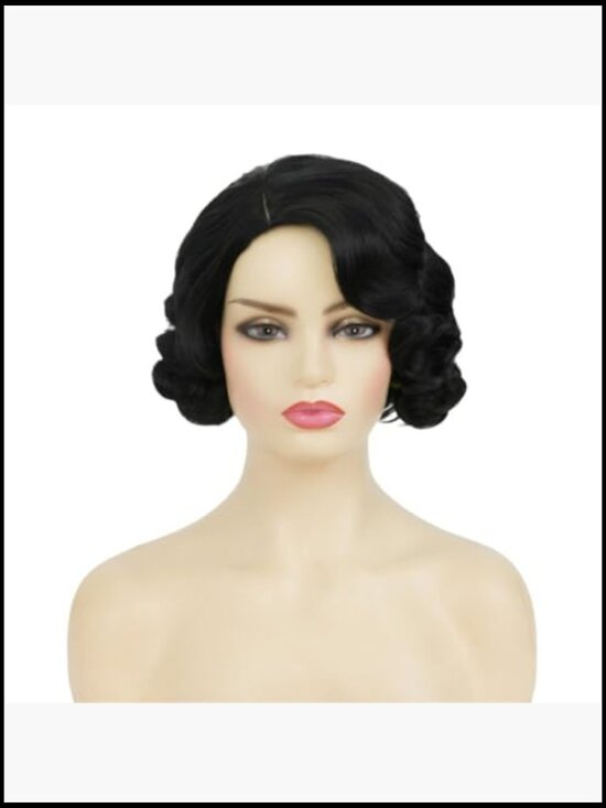 Short Curly Finger Wave Retro Wig Heat Resistant Synthetic Halloween Party main image 5